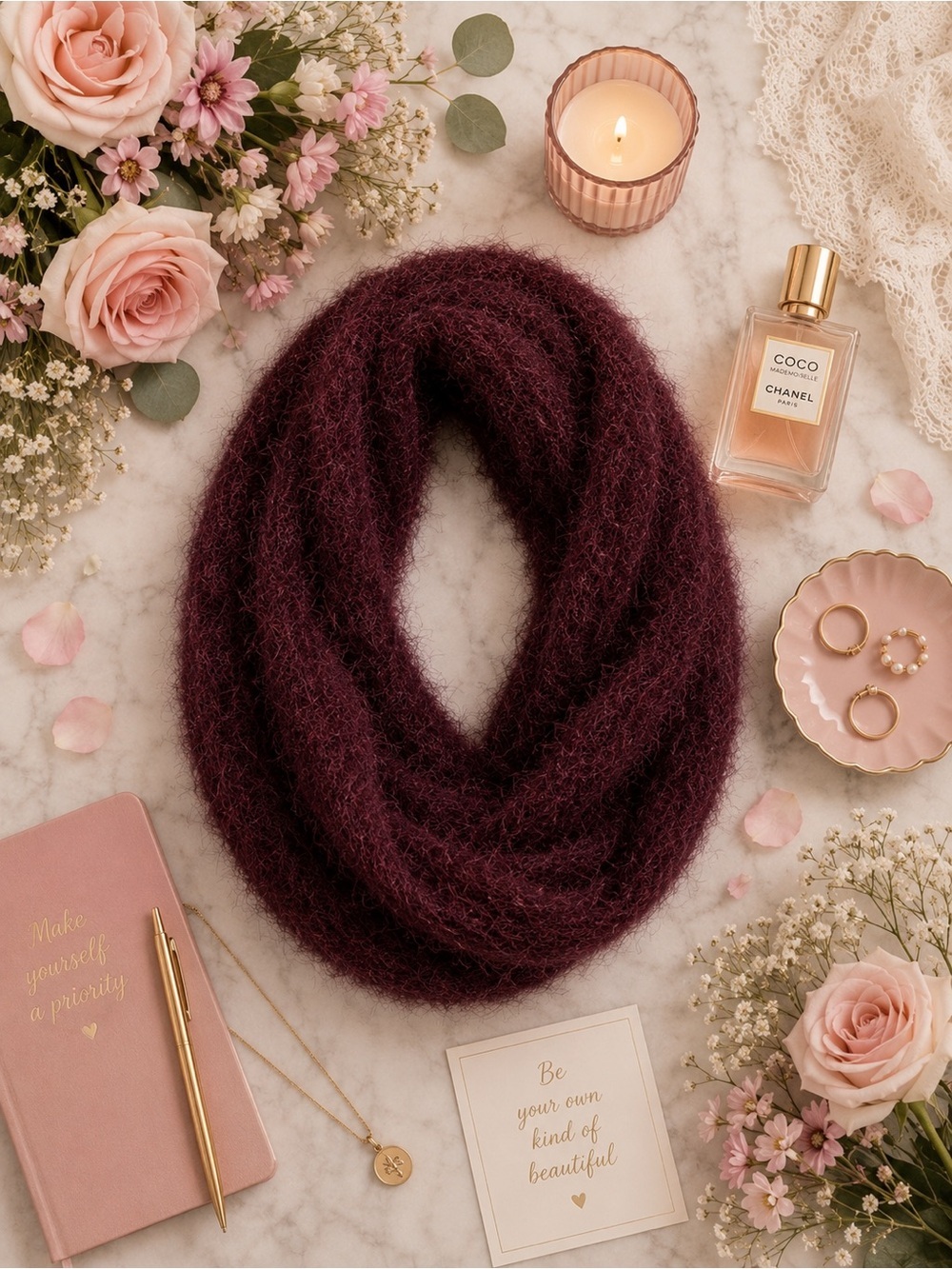 NWT CHASER Fuzzy Cowl Neck Infinity Scarf Cabernet Color